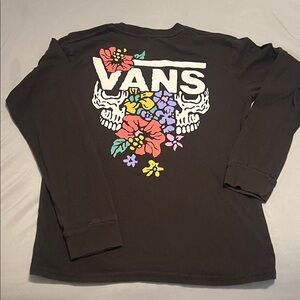 Vans Black Long Sleeve Shirt with Multicolor Floral Skull Graphic
